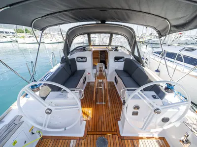 Cockpit of Tonka, a Elan Impression 40.1 sailboat at Grad Kaštela, Croatia