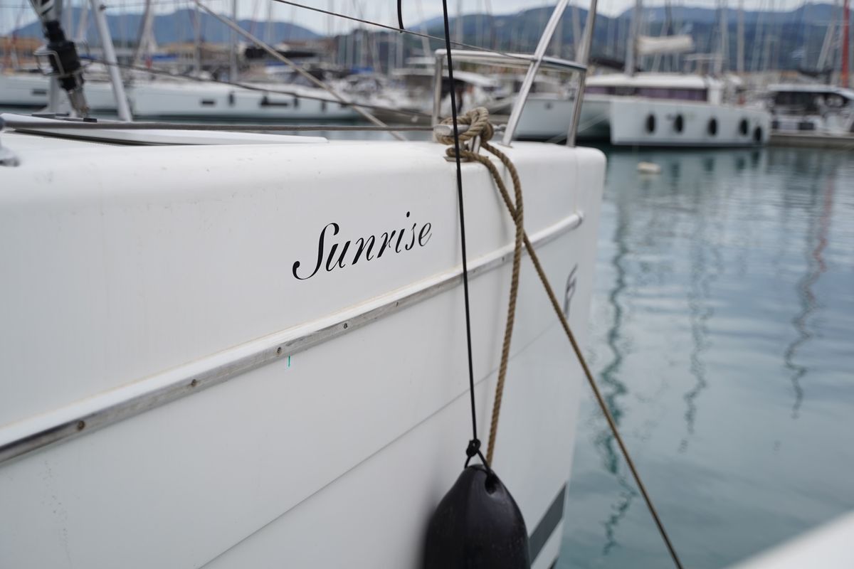Exterior view of SUNRISE, a Fountaine Pajot Helia 44 catamaran at Municipal Unit of Lefkada, Greece