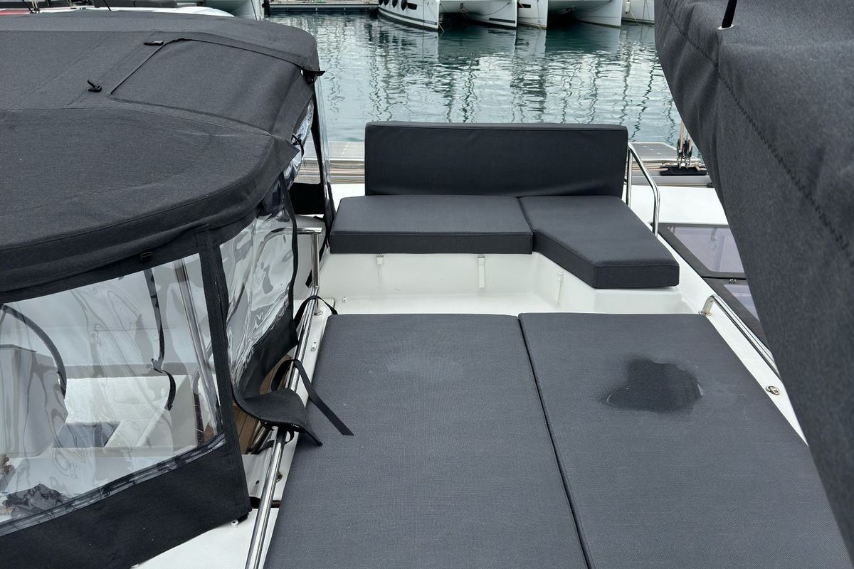 Deck of SUNRISE, a Fountaine Pajot Helia 44 catamaran at Municipal Unit of Lefkada, Greece