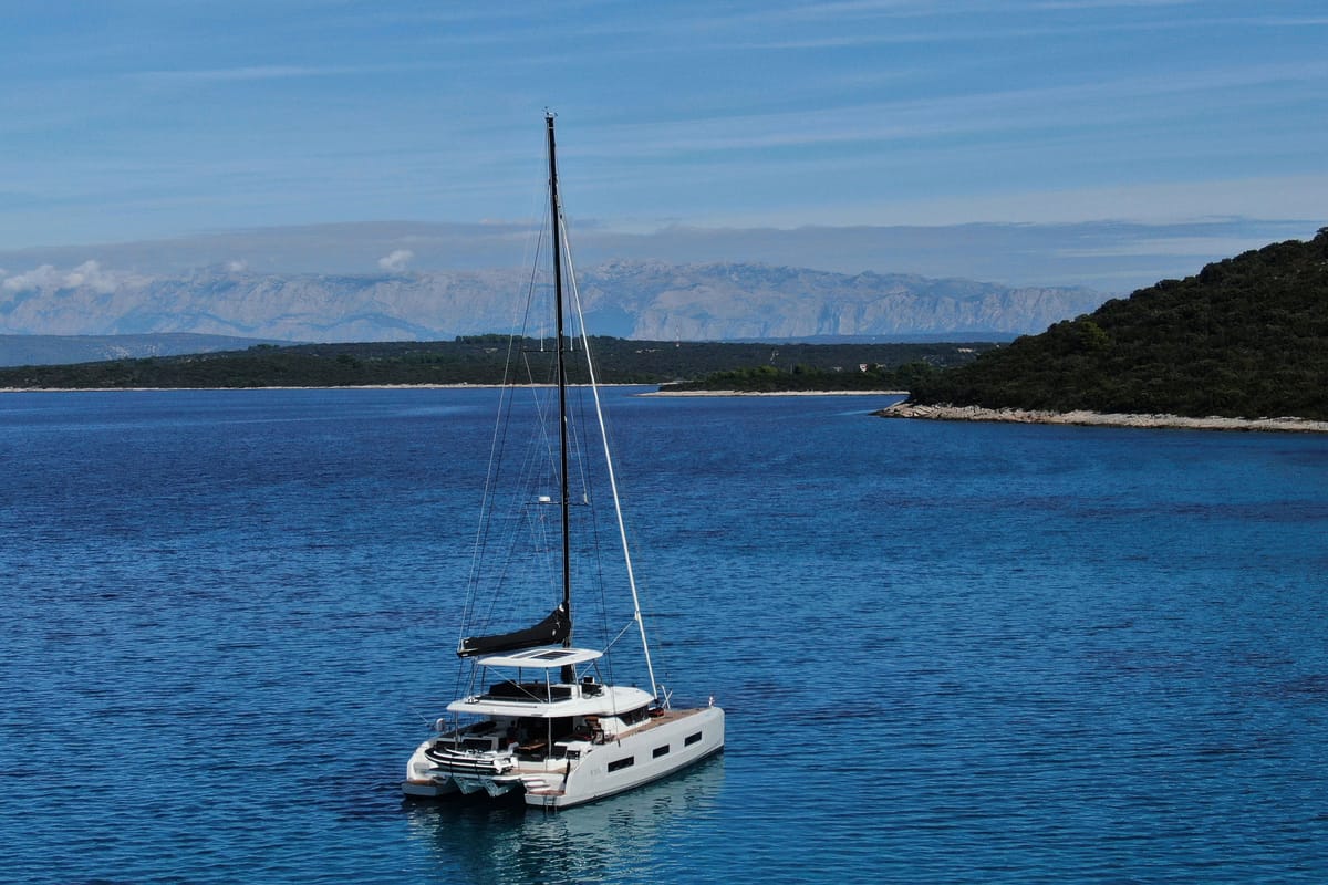 Exterior view of Agenda 55, a Lagoon 55 catamaran at Grad Kaštela, Croatia