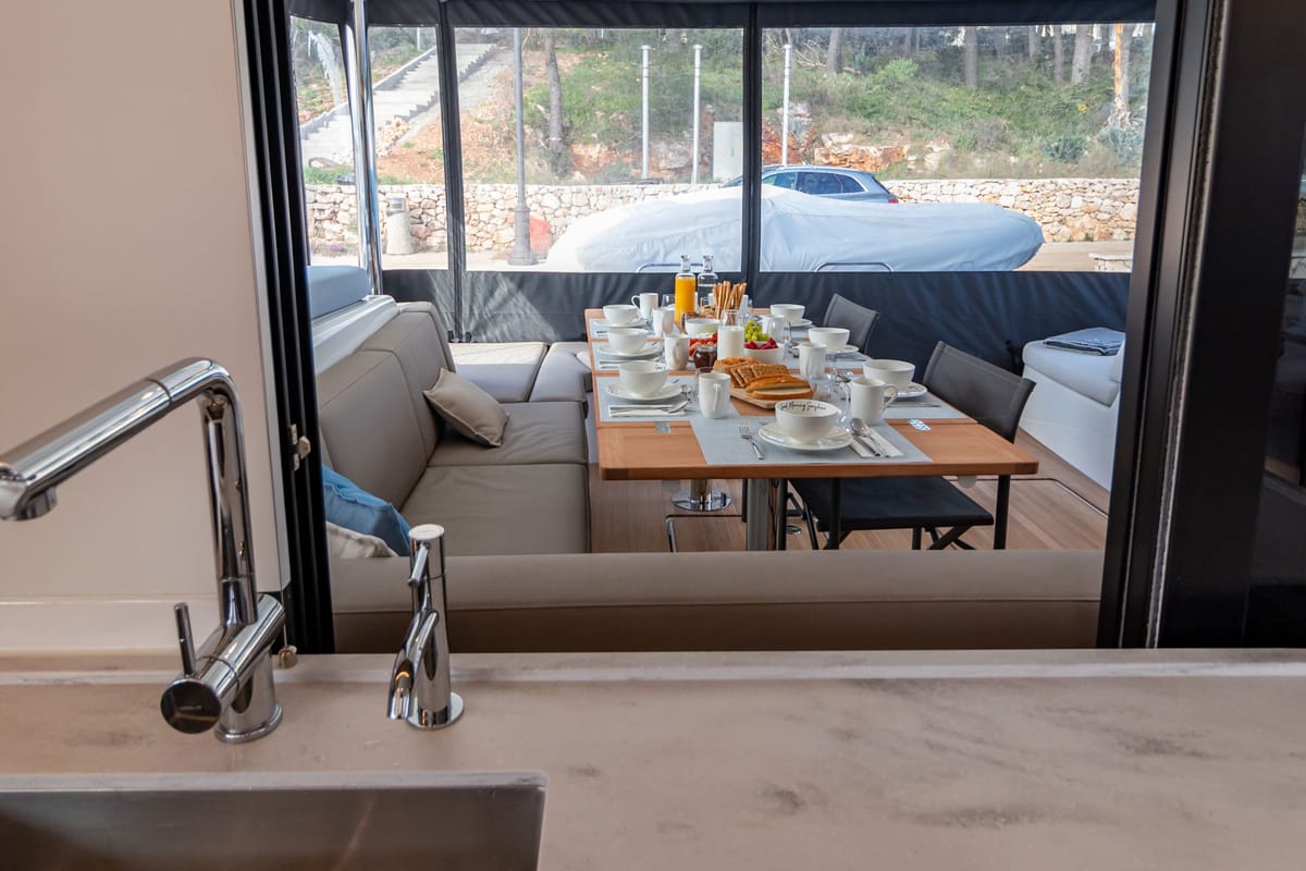 Galley of Agenda 55, a Lagoon 55 catamaran at Grad Kaštela, Croatia