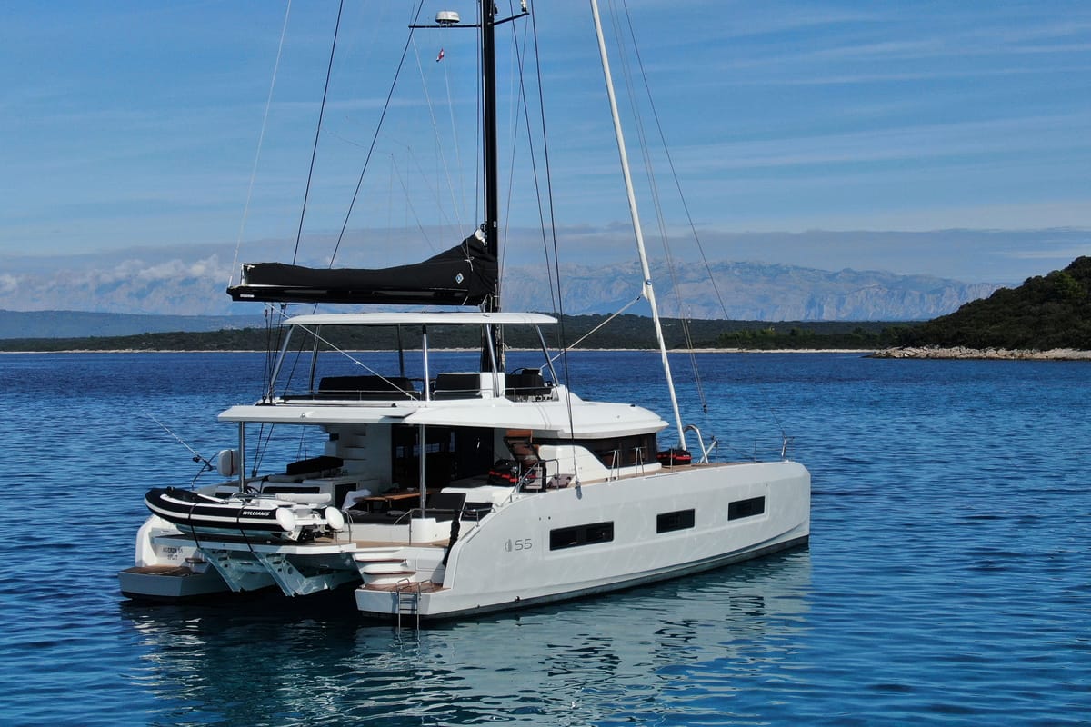 Exterior view of Agenda 55, a Lagoon 55 catamaran at Grad Kaštela, Croatia