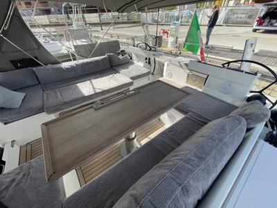 Cockpit of Mai Mai, a Bavaria C57 sailboat at Castellammare di Stabia, Italy