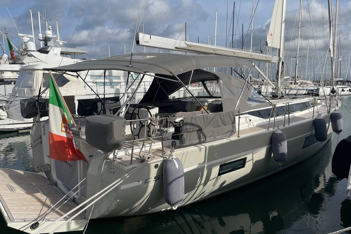 Exterior view of Mai Mai, a Bavaria C57 sailboat at Castellammare di Stabia, Italy
