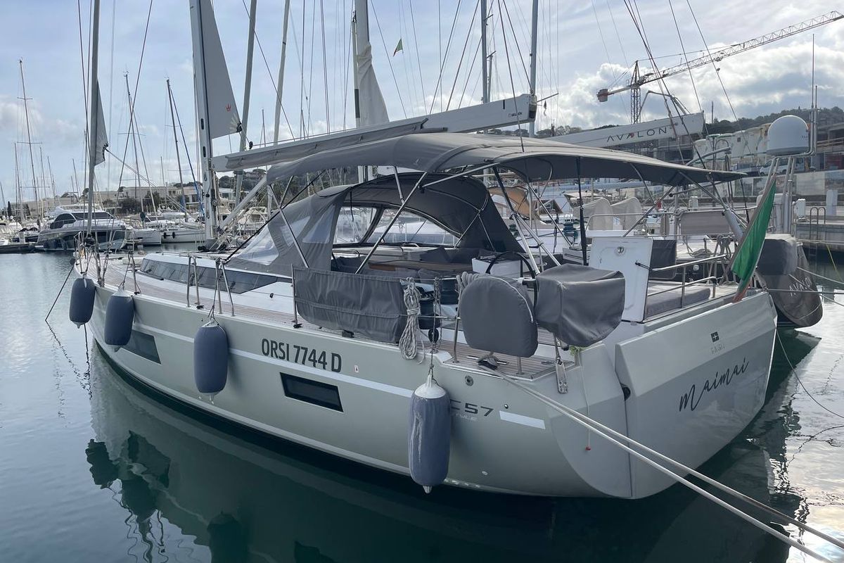 Exterior view of Mai Mai, a Bavaria C57 sailboat at Castellammare di Stabia, Italy