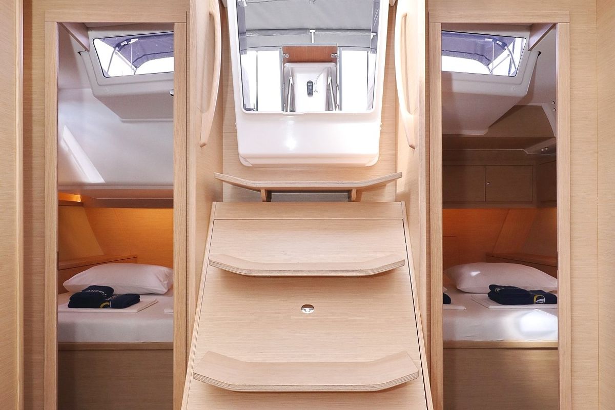 Cabin on Dance, a Dufour 470 sailboat at Punat, Croatia