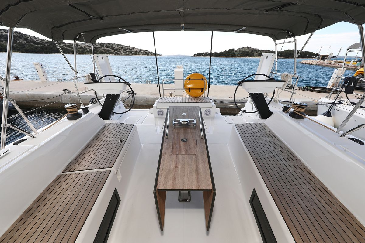 Cockpit of Dance, a Dufour 470 sailboat at Punat, Croatia