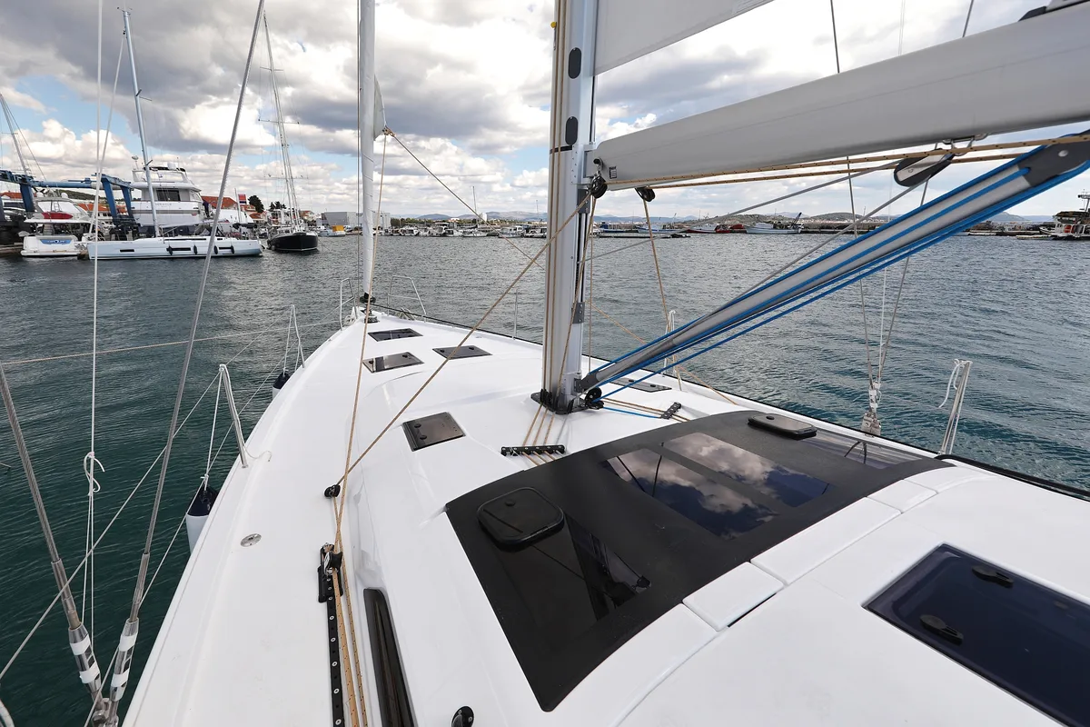 Deck of Dance, a Dufour 470 sailboat at Punat, Croatia