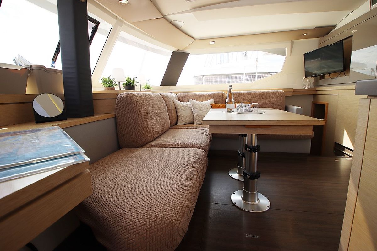 Salon of Felicia, a Fountaine Pajot Saona 47 Quintet catamaran at Općina Rogoznica, Croatia