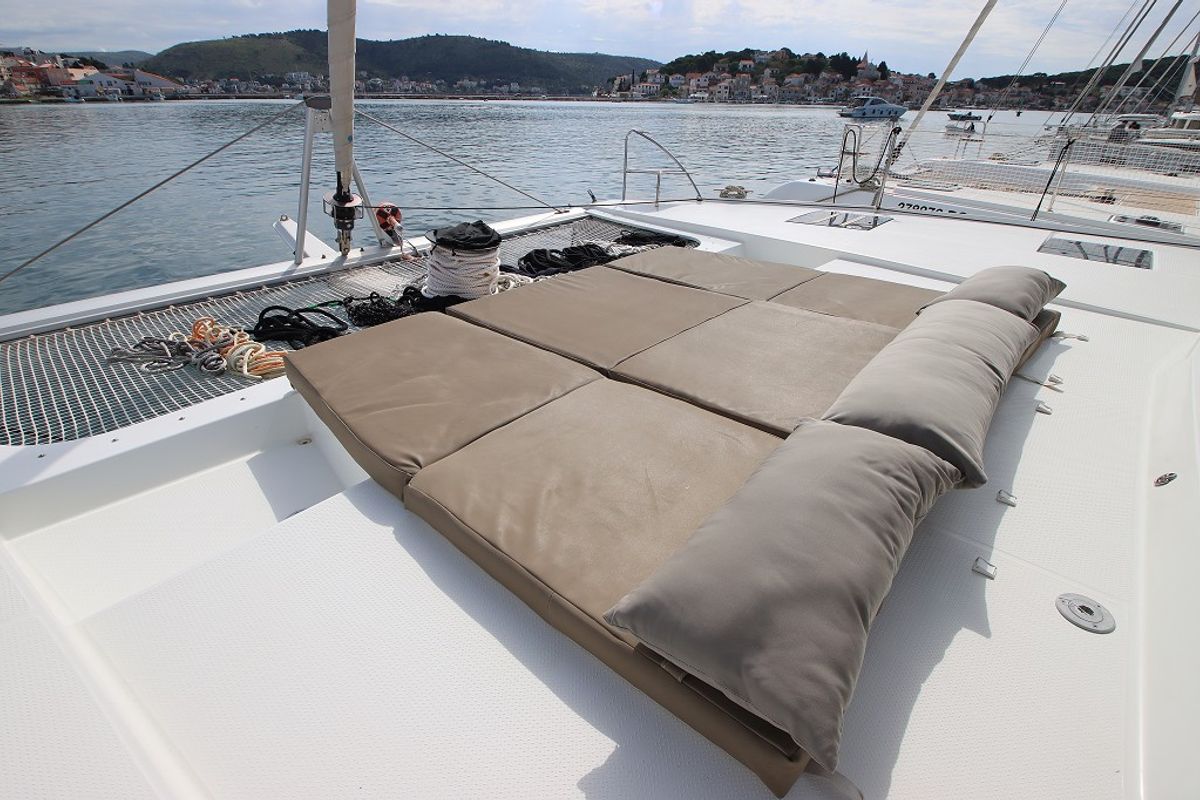 Deck of Felicia, a Fountaine Pajot Saona 47 Quintet catamaran at Općina Rogoznica, Croatia