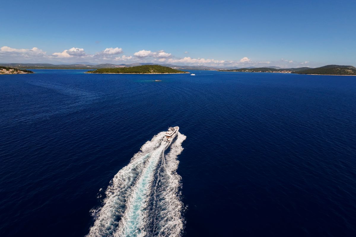 Exterior view of Olivia, a Azimut Magellano 60 motorboat at Grad Šibenik, Croatia