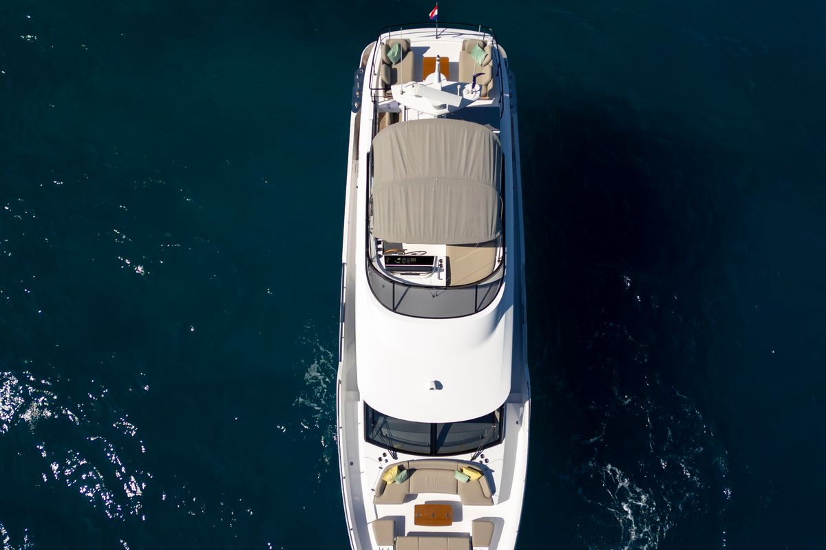 Exterior view of Olivia, a Azimut Magellano 60 motorboat at Grad Šibenik, Croatia