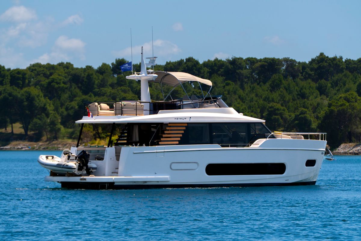 Exterior view of Olivia, a Azimut Magellano 60 motorboat at Grad Šibenik, Croatia