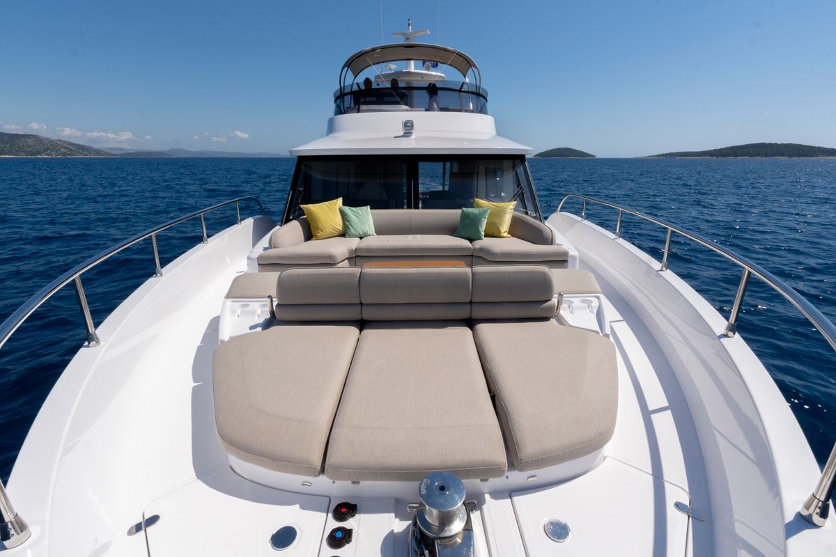 Deck of Olivia, a Azimut Magellano 60 motorboat at Grad Šibenik, Croatia