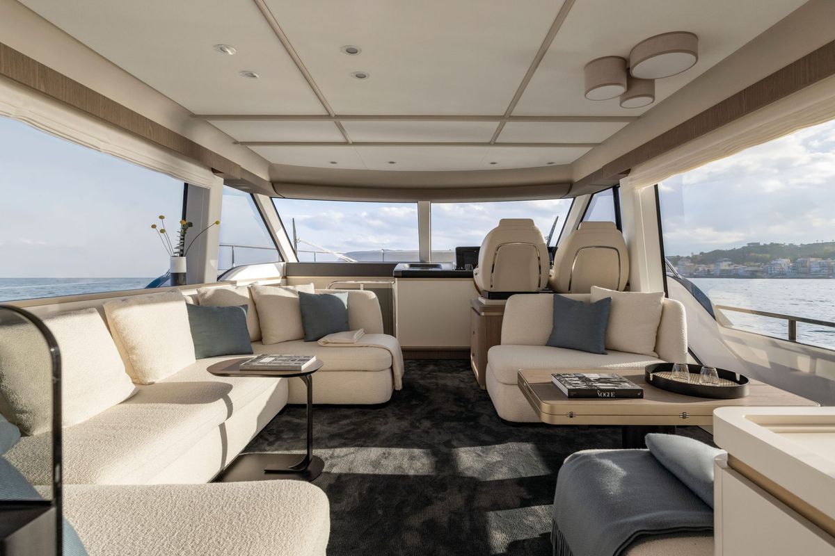 Salon of Olivia, a Azimut Magellano 60 motorboat at Grad Šibenik, Croatia