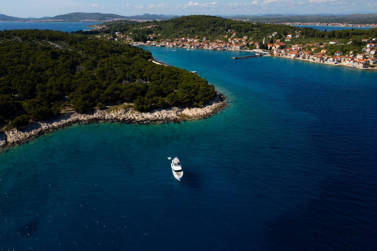 Exterior view of Olivia, a Azimut Magellano 60 motorboat at Grad Šibenik, Croatia