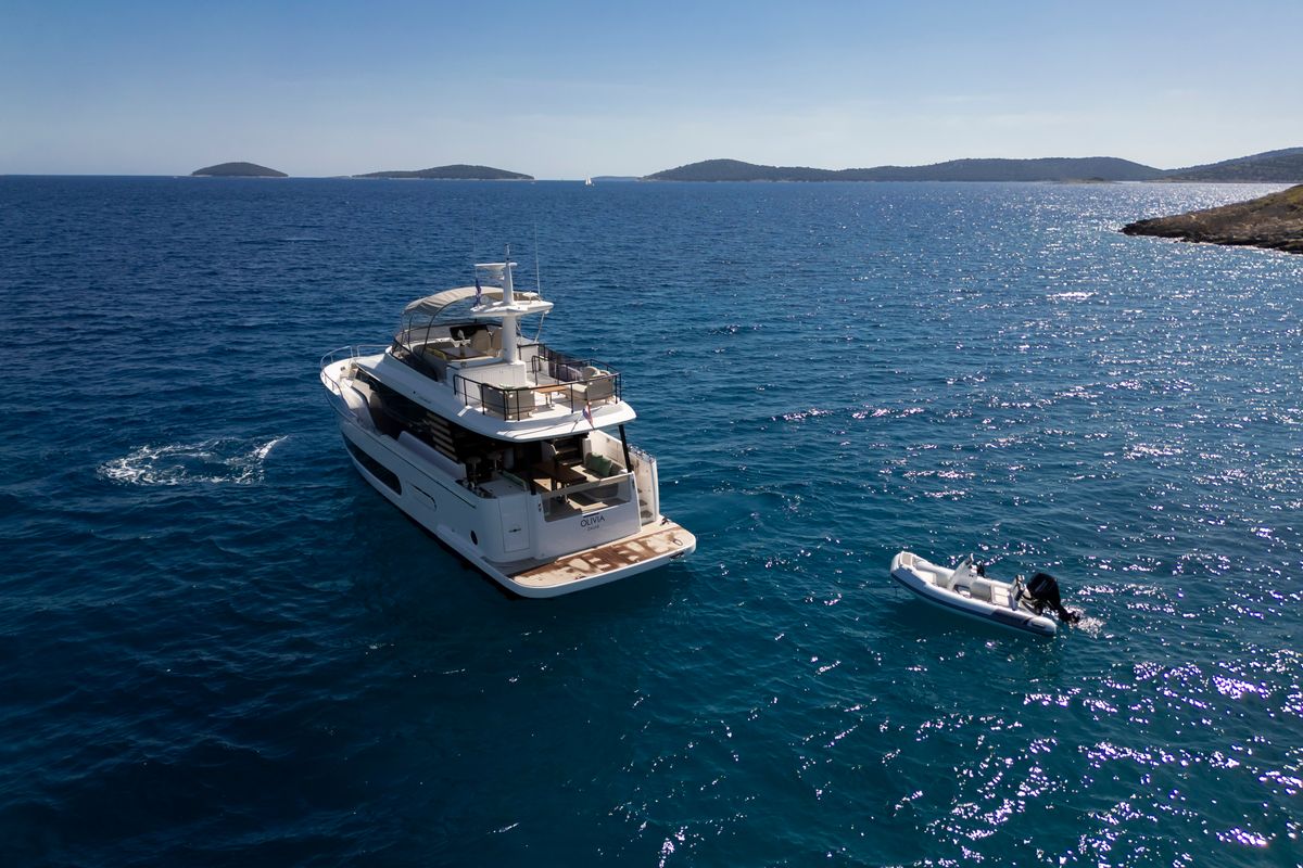 Exterior view of Olivia, a Azimut Magellano 60 motorboat at Grad Šibenik, Croatia