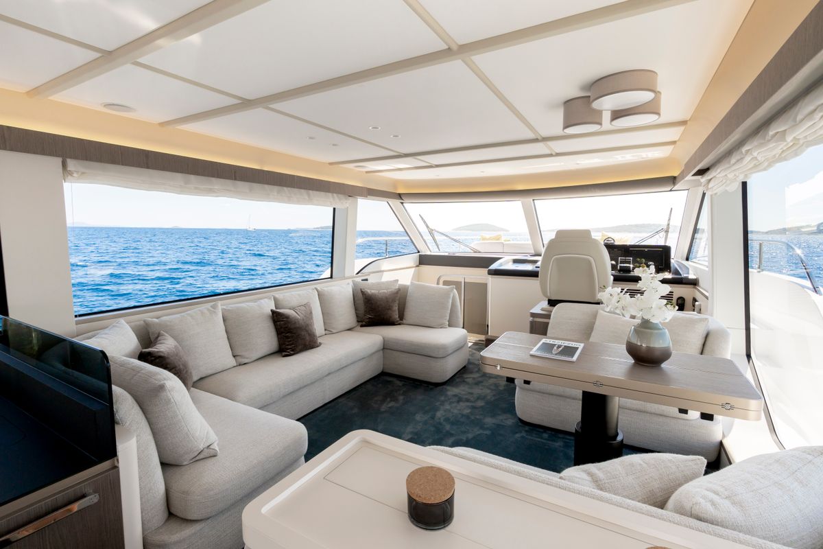 Salon of Olivia, a Azimut Magellano 60 motorboat at Grad Šibenik, Croatia