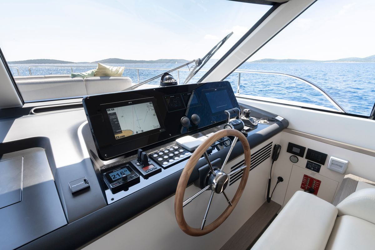 Cockpit of Olivia, a Azimut Magellano 60 motorboat at Grad Šibenik, Croatia