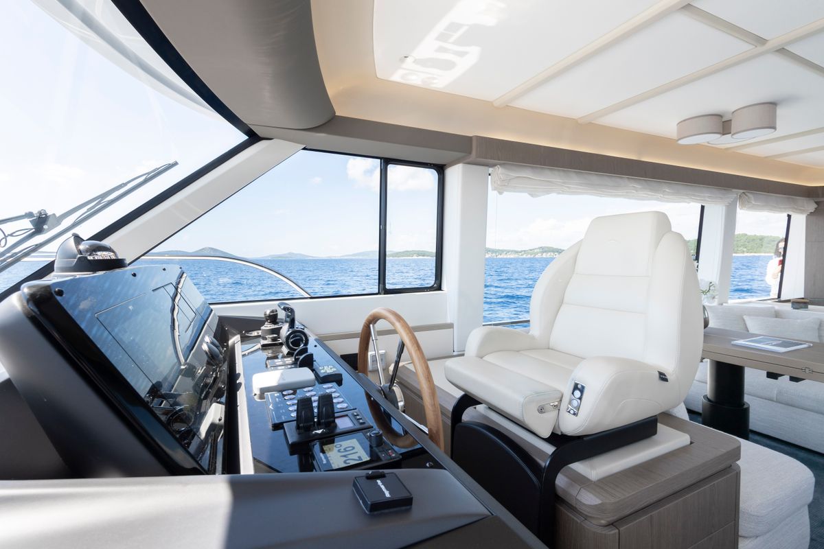 Cockpit of Olivia, a Azimut Magellano 60 motorboat at Grad Šibenik, Croatia
