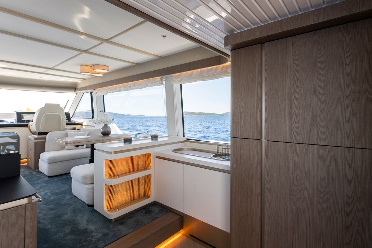 Galley of Olivia, a Azimut Magellano 60 motorboat at Grad Šibenik, Croatia