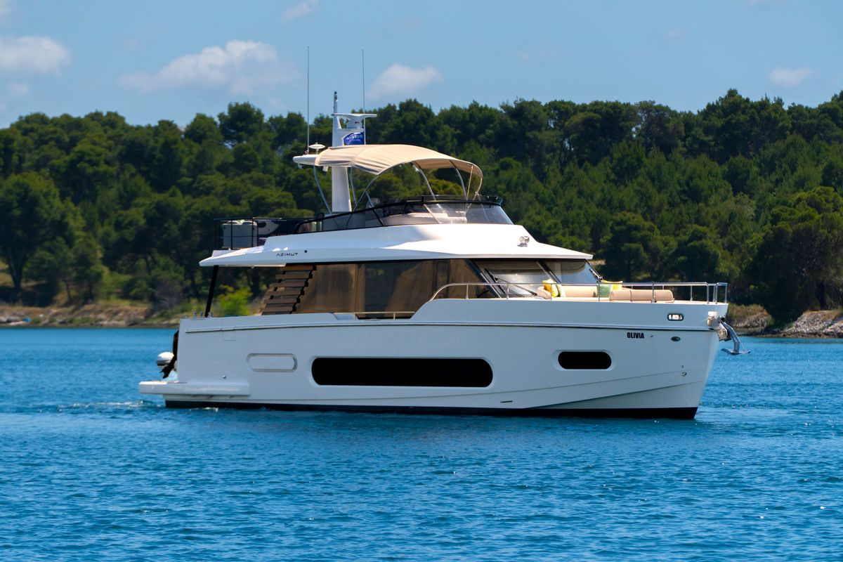 Exterior view of Olivia, a Azimut Magellano 60 motorboat at Grad Šibenik, Croatia