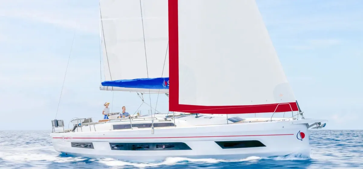 Exterior view of Sunsail 41.3 Premium, a Dufour 41 sailboat at Road Town, British Virgin Islands