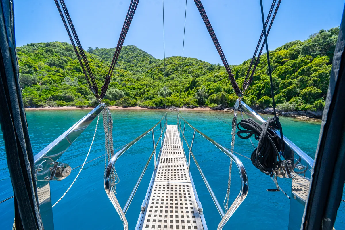Deck of Classic, a Gulet Gulet gulet at Corfu, Greece
