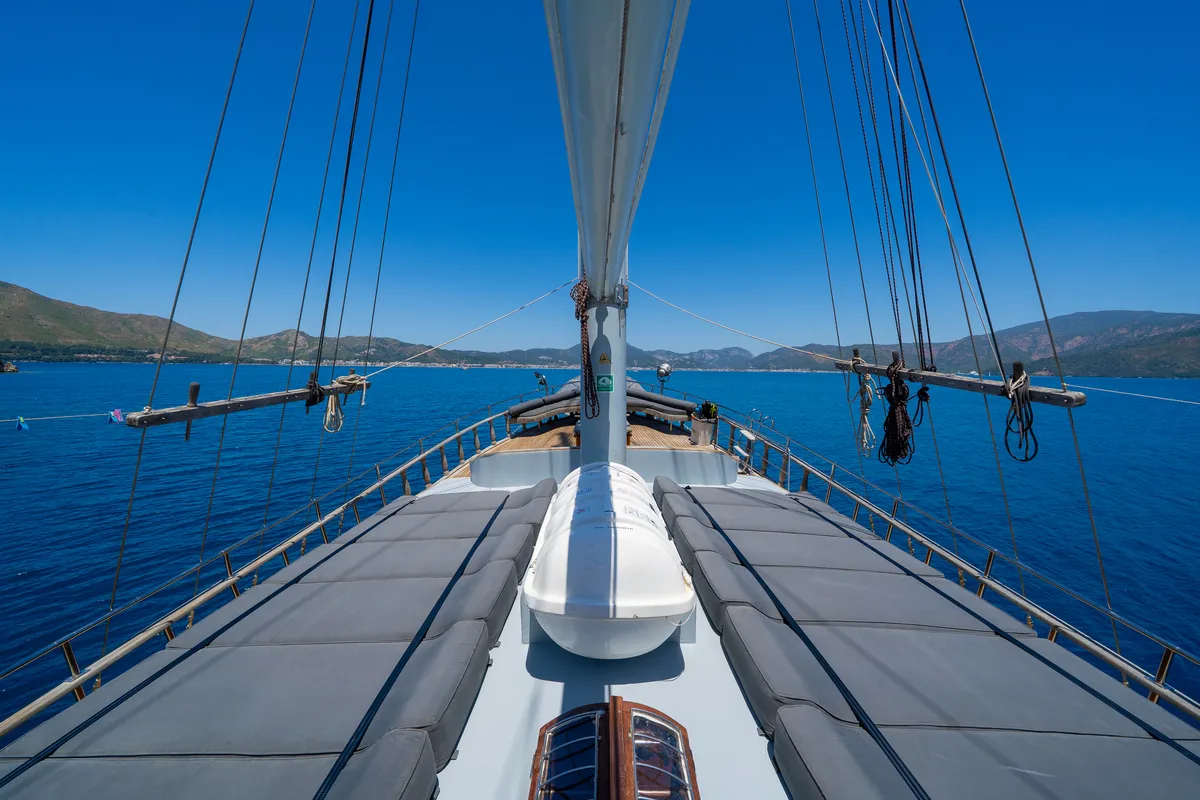 Deck of Classic, a Gulet Gulet gulet at Corfu, Greece
