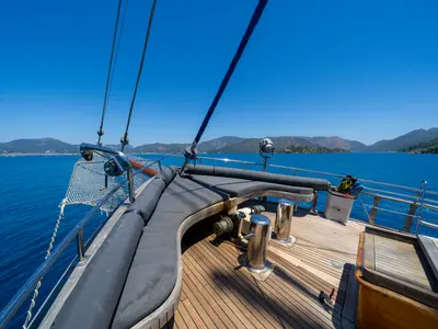 Deck of Classic, a Gulet Gulet gulet at Corfu, Greece