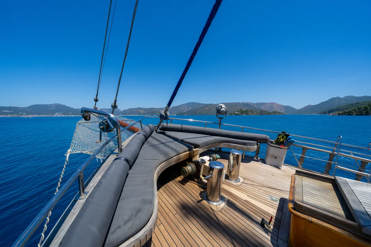 Deck of Classic, a Gulet Gulet gulet at Corfu, Greece