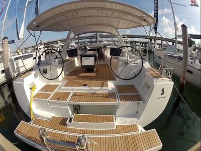 Cockpit of Stella, a Beneteau Oceanis 45 sailboat at Municipal Unit of Lefkada, Greece