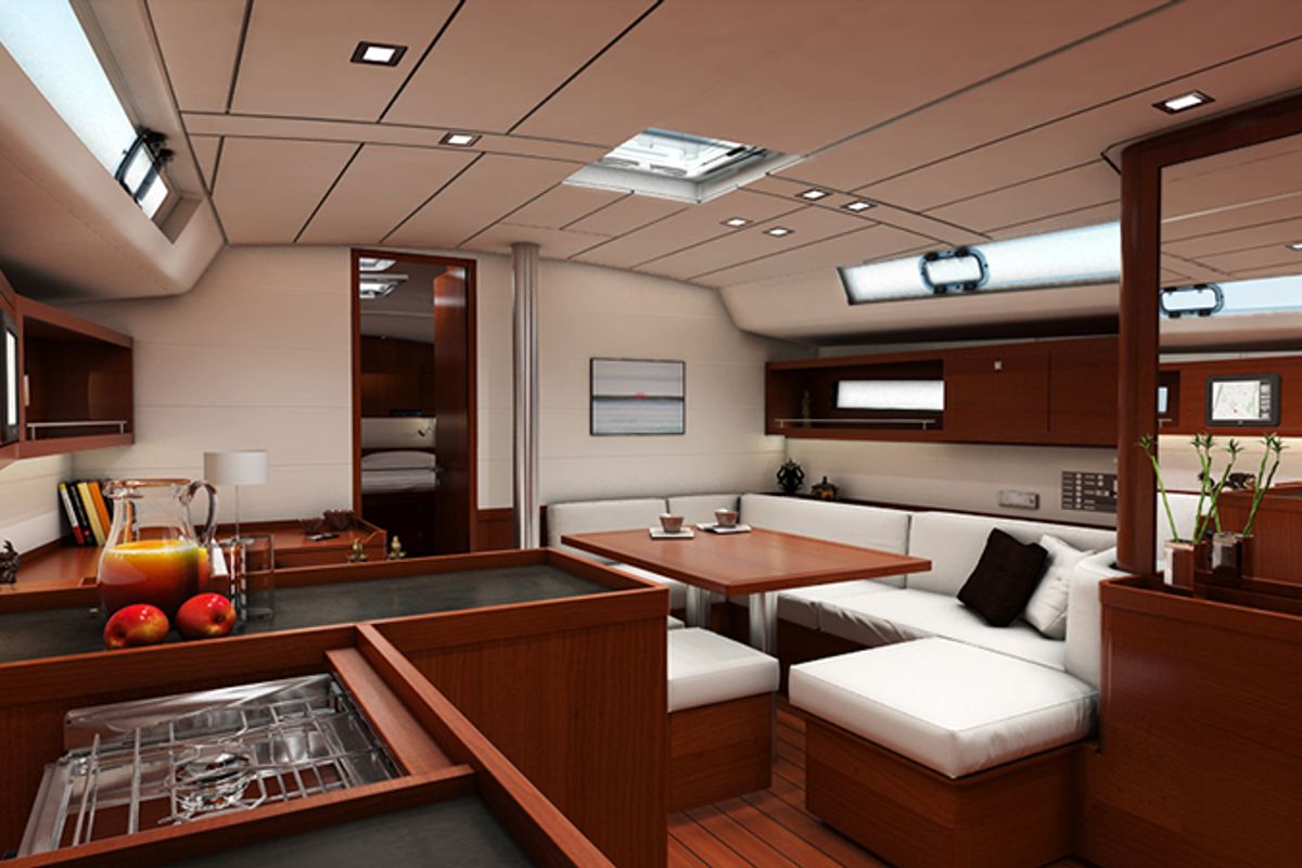 Salon of Stella, a Beneteau Oceanis 45 sailboat at Municipal Unit of Lefkada, Greece