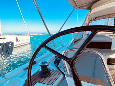 Cockpit of Vixen, a Beneteau Oceanis 51.1 sailboat at Municipal Unit of Lefkada, Greece