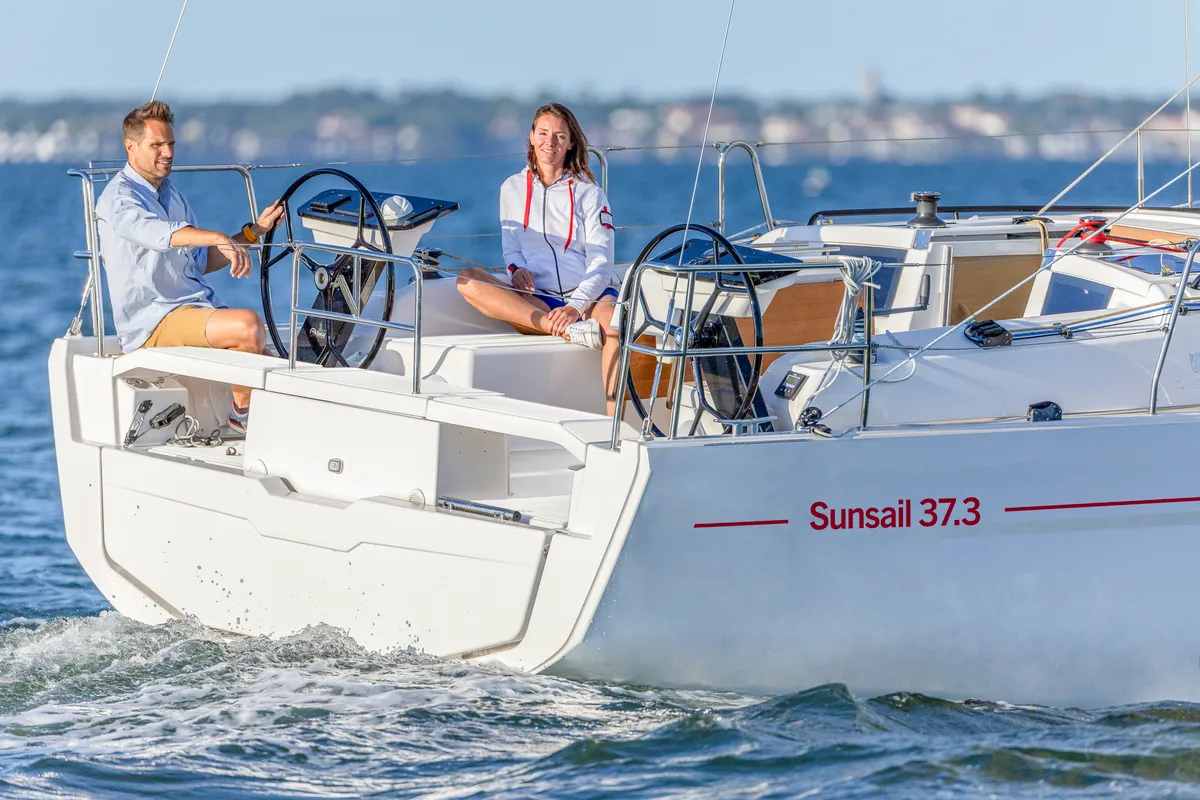 Cockpit of Sunsail 37.3 Premium Plus, a Dufour 37 sailboat at Municipal Unit of Lefkada, Greece