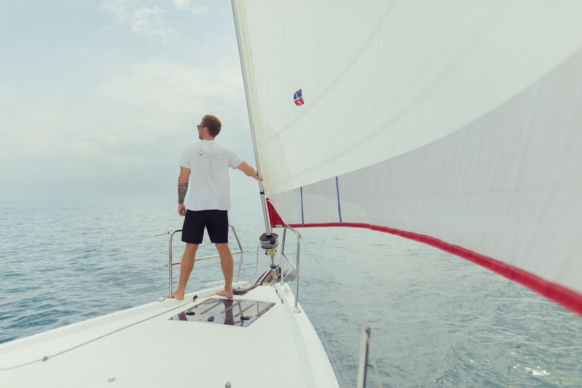 Deck of Sunsail 44 So Classic, a Jeanneau Sun Odyssey 440 sailboat at Municipal Unit of Lefkada, Greece