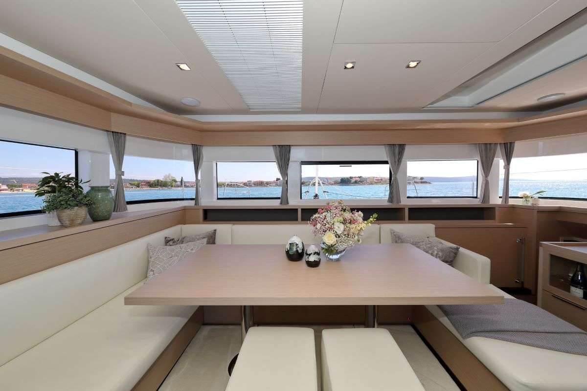 Salon of Champagne Please, a Lagoon 55 catamaran at Grad Kaštela, Croatia