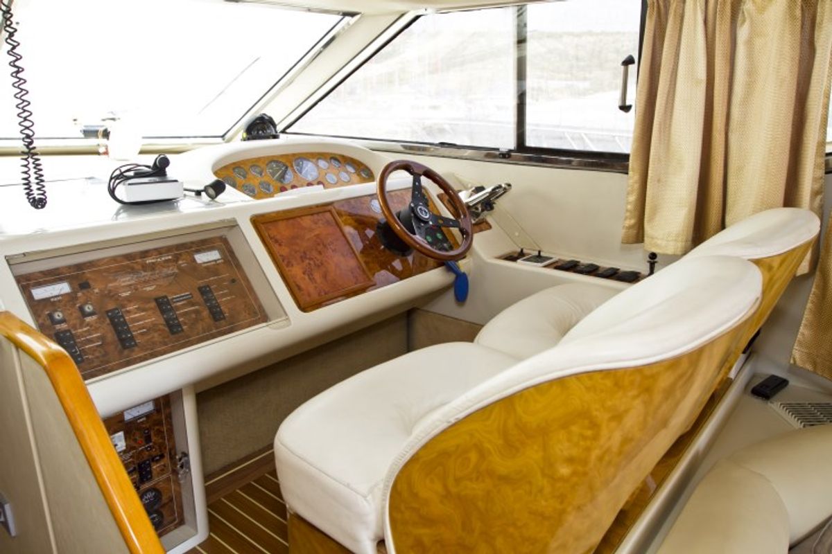 Cockpit of Antares II, a Princess Yachts Princess 470 motorboat at Primošten, Croatia