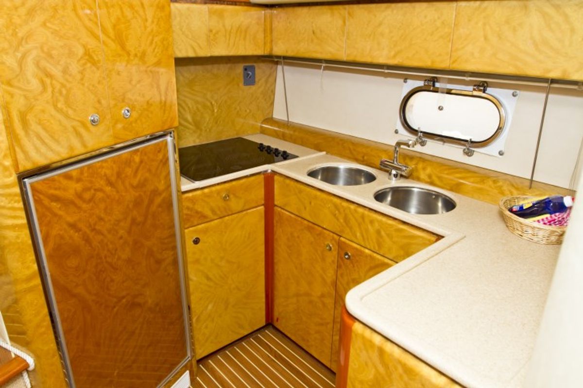 Galley of Antares II, a Princess Yachts Princess 470 motorboat at Primošten, Croatia