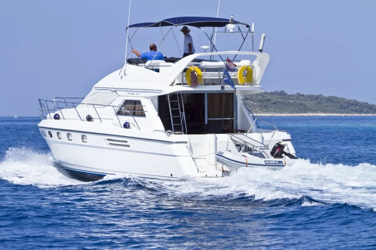 Exterior view of Antares II, a Princess Yachts Princess 470 motorboat at Primošten, Croatia