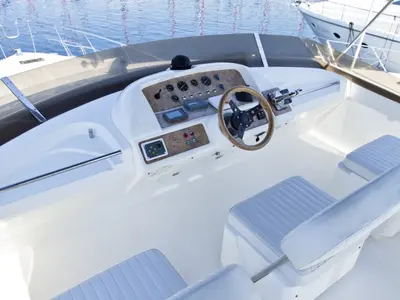 Cockpit of Antares II, a Princess Yachts Princess 470 motorboat at Primošten, Croatia