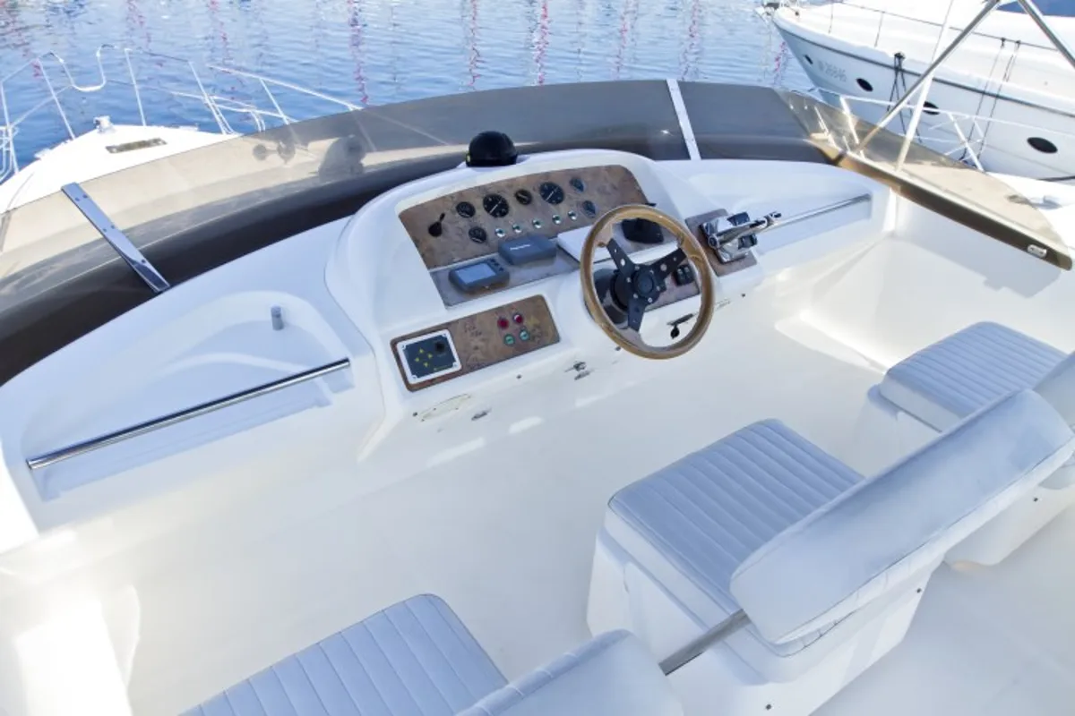 Cockpit of Antares II, a Princess Yachts Princess 470 motorboat at Primošten, Croatia
