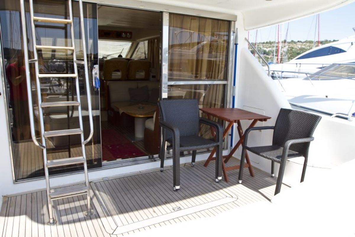 Deck of Antares II, a Princess Yachts Princess 470 motorboat at Primošten, Croatia
