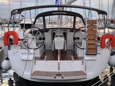Cockpit of Ekaterina, a Jeanneau Sun Odyssey 519 sailboat at Marina Delta Kallithea, Greece