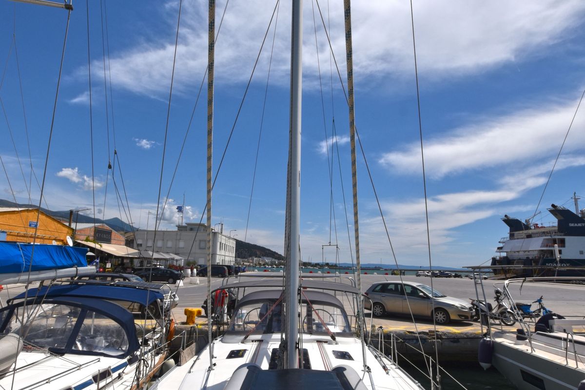 Deck of Nouvelle Vague, a Bavaria Cruiser 45 sailboat at Volos Municipality, Greece