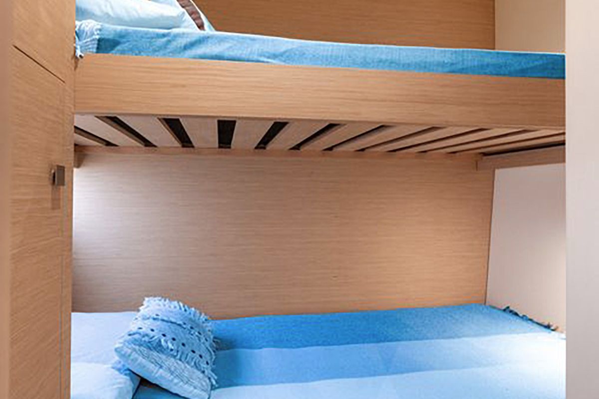 Cabin on Calypso, a Fountaine Pajot Tanna 47 catamaran at Cannigione, Italy