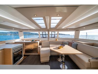 Salon of Calypso, a Fountaine Pajot Tanna 47 catamaran at Cannigione, Italy