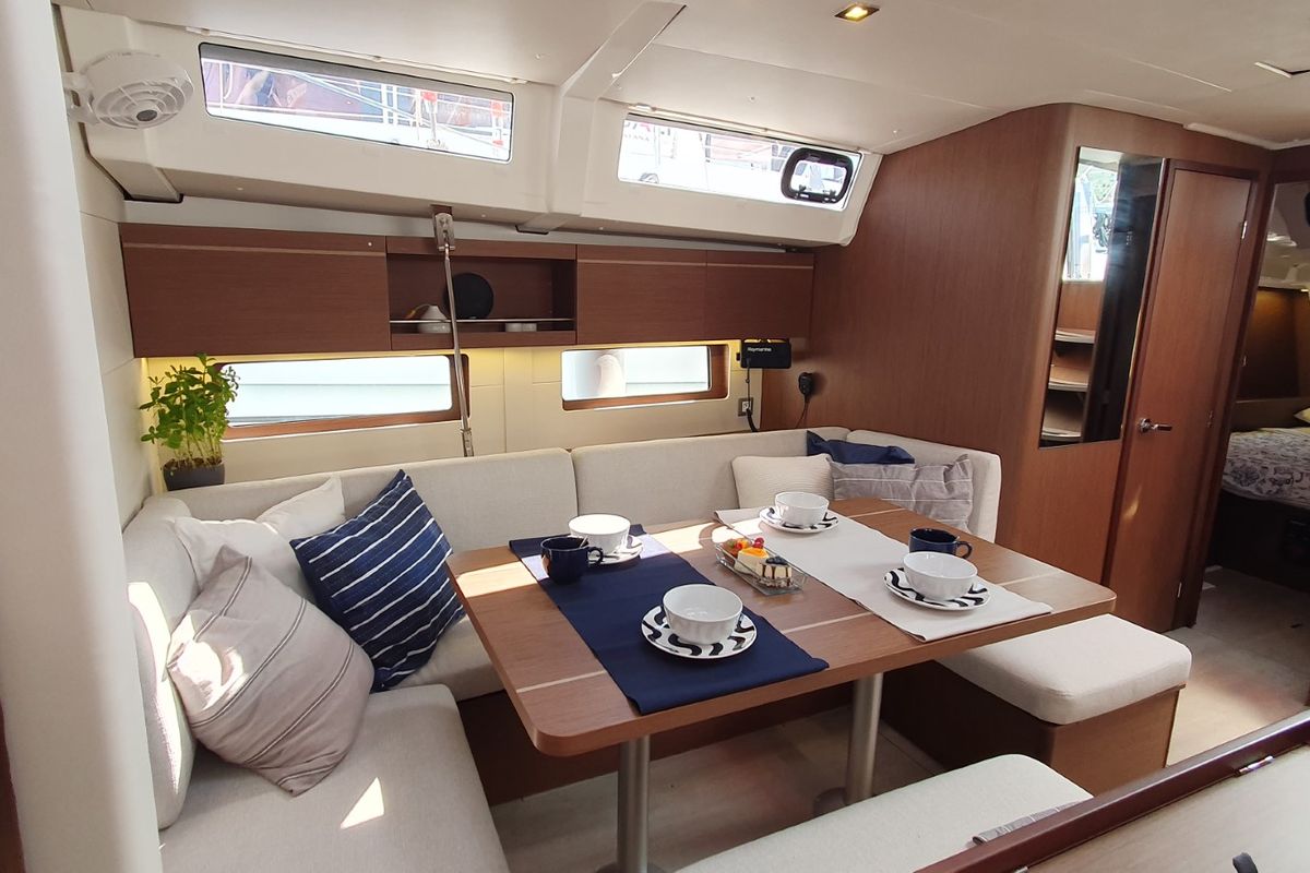 Salon of Dommie, a Beneteau Oceanis 46.1 sailboat at Split, Croatia