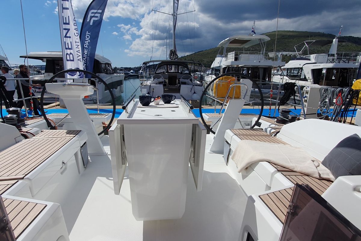 Cockpit of Dommie, a Beneteau Oceanis 46.1 sailboat at Split, Croatia