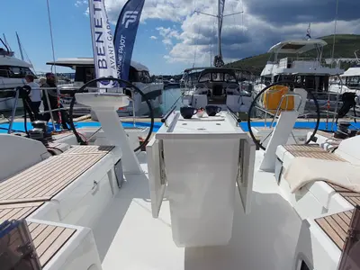 Deck of Dommie, a Beneteau Oceanis 46.1 sailboat at Split, Croatia